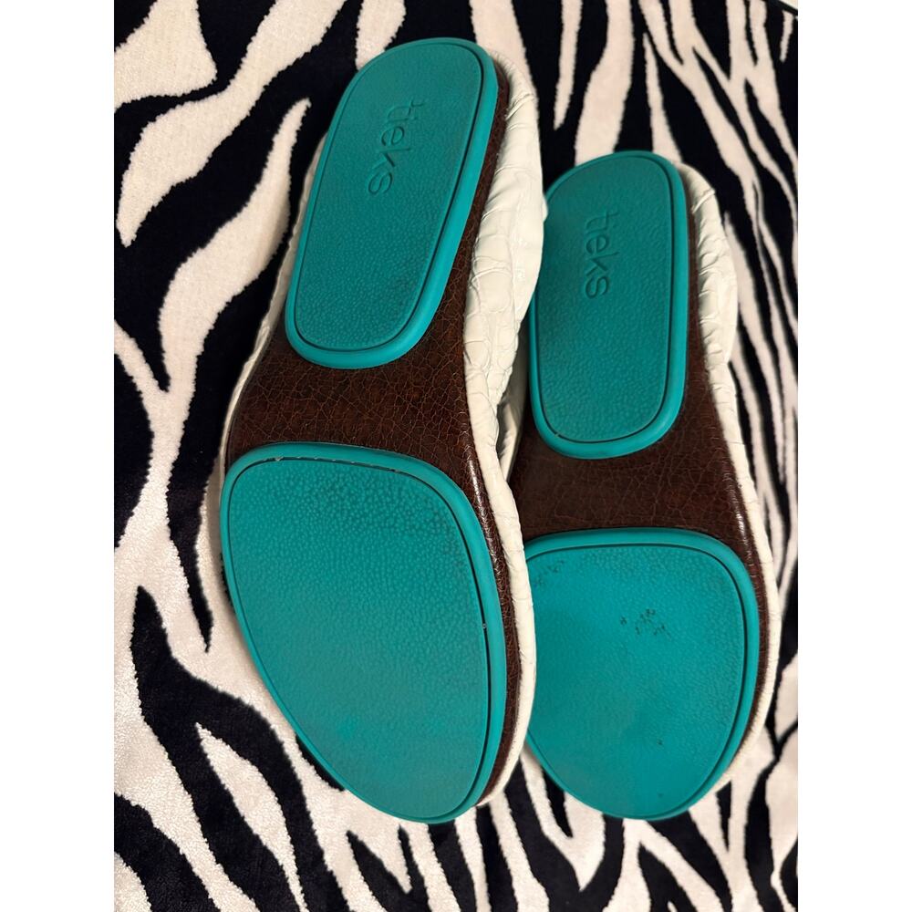 Tieks Diamond White Croc Ballet Flats Women’s Size 8 Teal Sole Leather - Picture 3 of 6